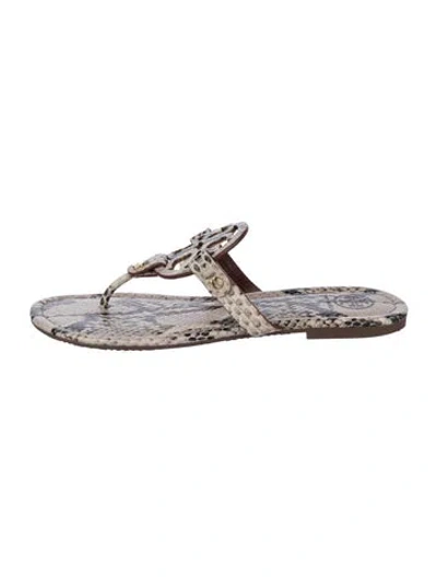 Pre-owned Tory Burch Leather Animal Print Flip Flops In Neutrals