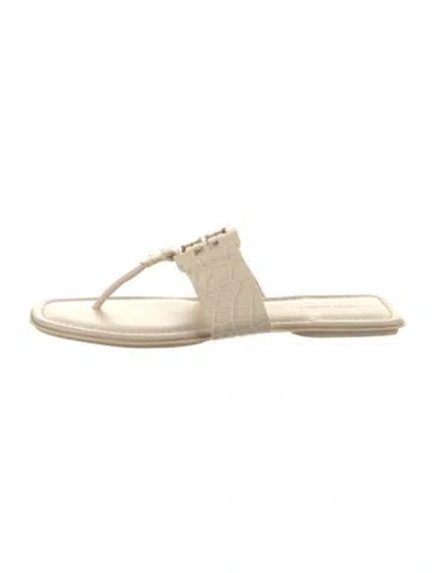 Pre-owned Tory Burch Leather Animal Print Flip Flops In Neutrals