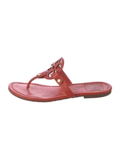 Pre-owned Tory Burch Leather Animal Print Flip Flops In Orange