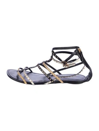Pre-owned Tory Burch Leather Animal Print Gladiator Sandals In Blue