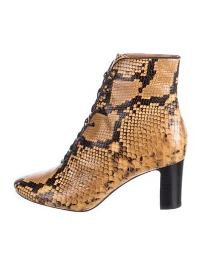 Pre-owned Tory Burch Leather Animal Print Lace-up Boots In Neutral