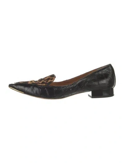 Pre-owned Tory Burch Leather Animal Print Loafers In Black
