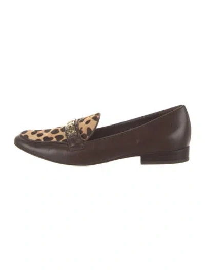 Pre-owned Tory Burch Leather Animal Print Loafers In Brown