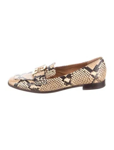 Pre-owned Tory Burch Leather Animal Print Loafers In Gold