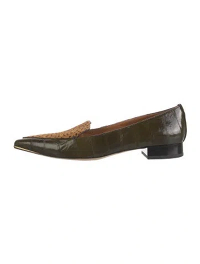 Pre-owned Tory Burch Leather Animal Print Loafers In Green