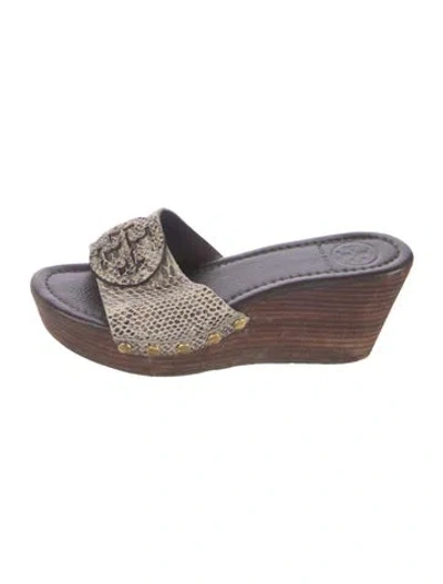 Pre-owned Tory Burch Leather Animal Print Mules In Brown