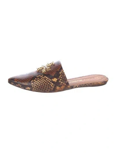 Pre-owned Tory Burch Leather Animal Print Mules In Brown