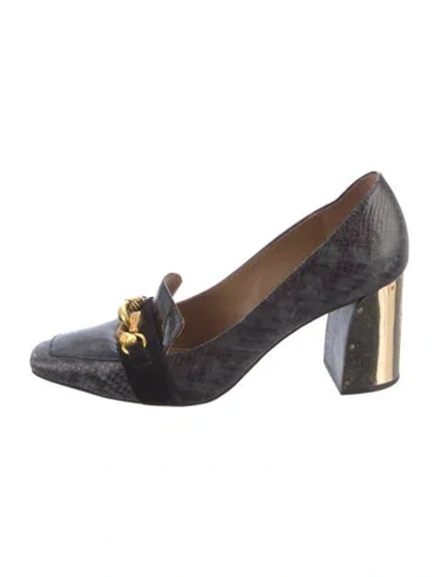 Pre-owned Tory Burch Leather Animal Print Pumps In Black