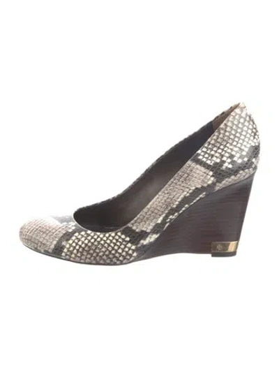 Pre-owned Tory Burch Leather Animal Print Pumps In Black