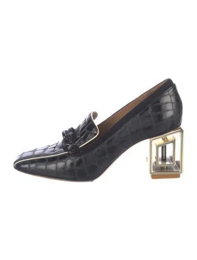 Pre-owned Tory Burch Leather Animal Print Pumps In Blue