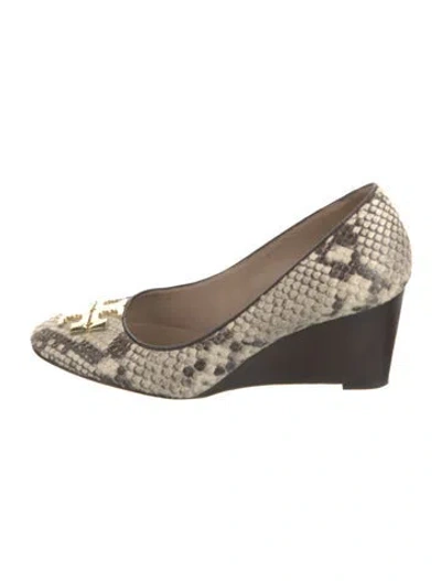 Pre-owned Tory Burch Leather Animal Print Pumps In Gray