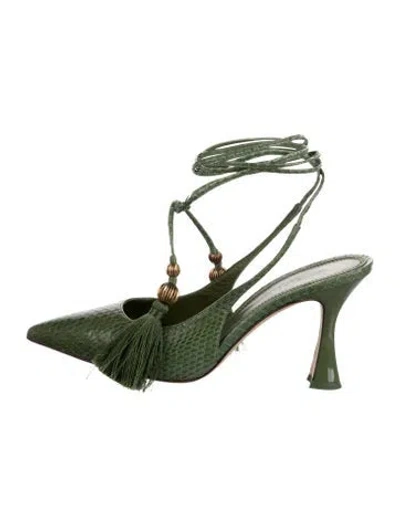 Pre-owned Tory Burch Leather Animal Print Pumps In Green