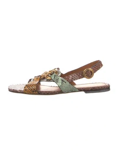Pre-owned Tory Burch Leather Animal Print Sandals In Brown