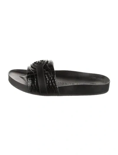 Pre-owned Tory Burch Leather Animal Print Slides In Black