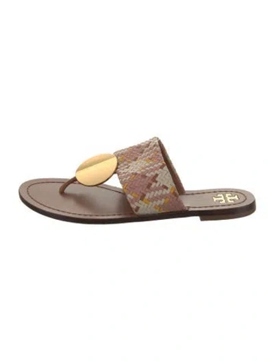 Pre-owned Tory Burch Leather Animal Print Slides In Brown