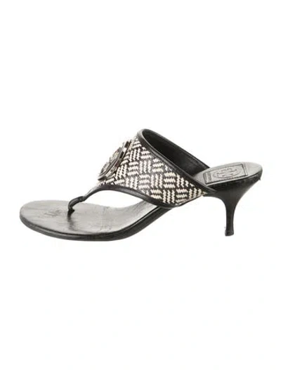 Pre-owned Tory Burch Leather Animal Print Slides In Multi