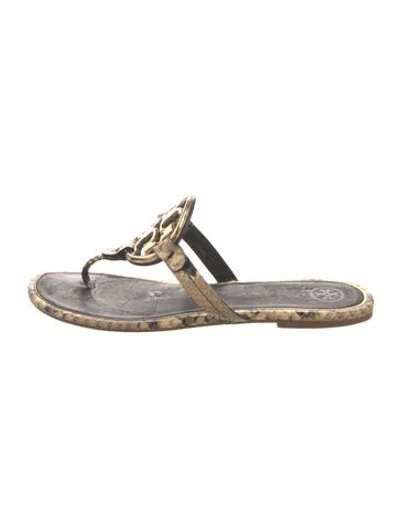 Pre-owned Tory Burch Leather Animal Print Slides In Neutral