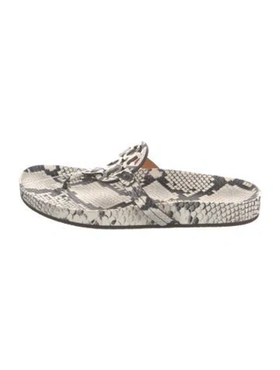 Pre-owned Tory Burch Leather Animal Print Slides In Neutral