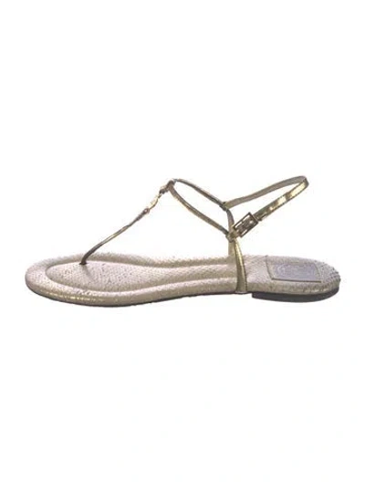 Pre-owned Tory Burch Leather Animal Print Slingback Flats In Gold