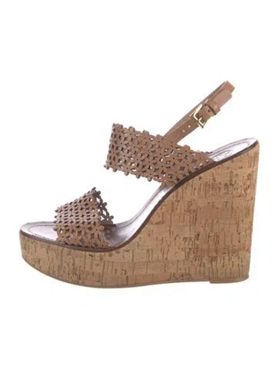 Pre-owned Tory Burch Leather Animal Print Slingback Sandals In Brown