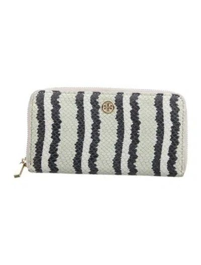 Pre-owned Tory Burch Leather Animal Print Wallet In Green