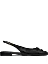 Tory Burch Bow Detail Round Toe Slingback Ballerina Shoes In Black