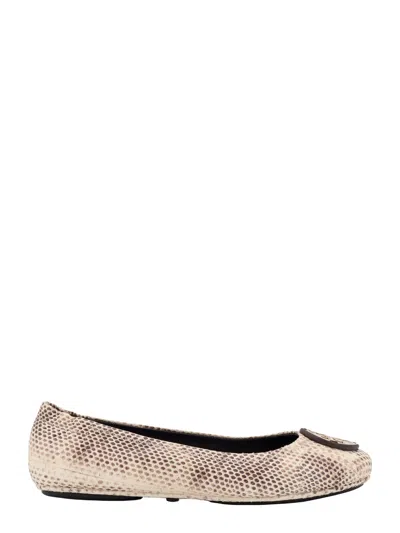 Tory Burch Leather Ballerinas With Animalier Print In Beige