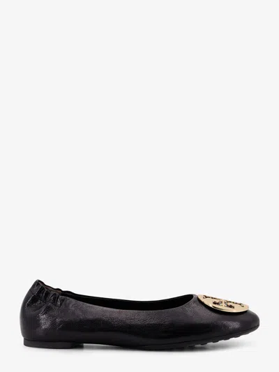 Tory Burch Leather Ballerinas With Metal Logo On The Front In Black