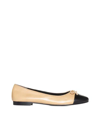 Tory Burch Leather Ballet Flats In Beige
