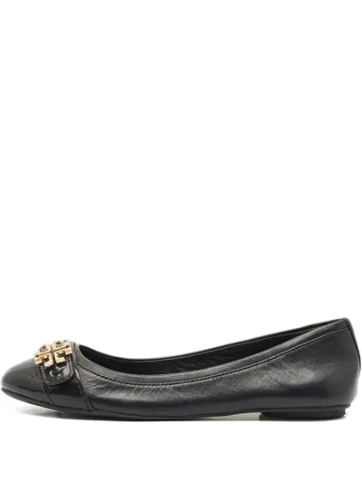 Pre-owned Tory Burch Leather Ballet Flats In Black