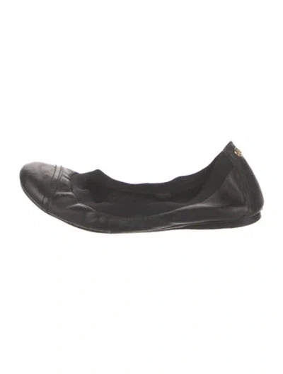 Pre-owned Tory Burch Leather Ballet Flats In Black