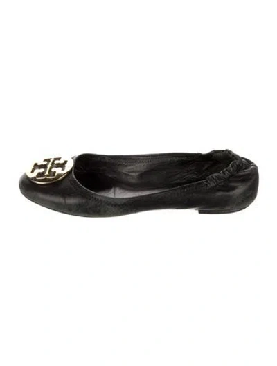 Pre-owned Tory Burch Leather Ballet Flats In Black