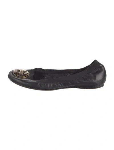 Pre-owned Tory Burch Leather Ballet Flats In Black
