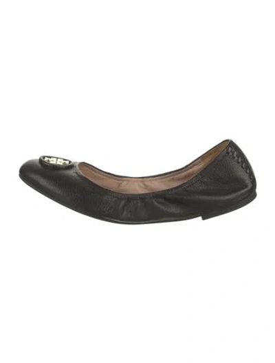 Pre-owned Tory Burch Leather Ballet Flats In Black