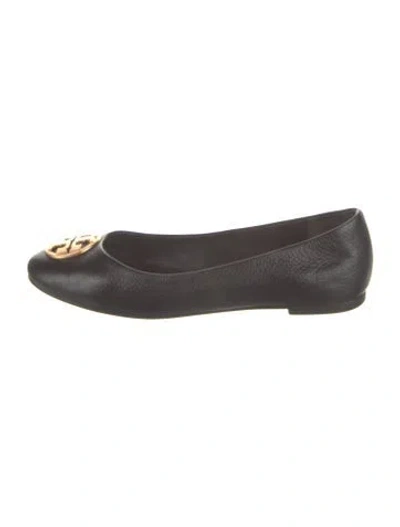 Pre-owned Tory Burch Leather Ballet Flats In Black