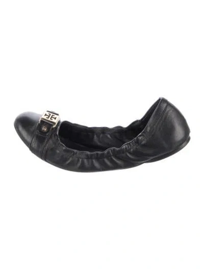 Pre-owned Tory Burch Leather Ballet Flats In Black