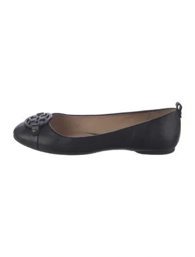 Pre-owned Tory Burch Leather Ballet Flats In Blue
