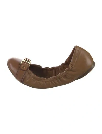 Pre-owned Tory Burch Leather Ballet Flats In Brown