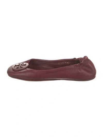 Pre-owned Tory Burch Leather Ballet Flats In Burgundy