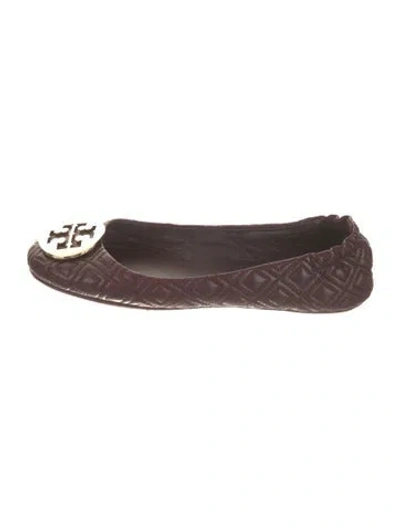 Pre-owned Tory Burch Leather Ballet Flats In Burgundy