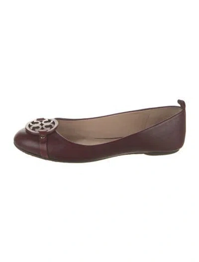 Pre-owned Tory Burch Leather Ballet Flats In Burgundy
