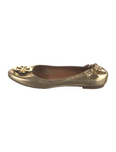Pre-owned Tory Burch Leather Ballet Flats In Gold/metallic