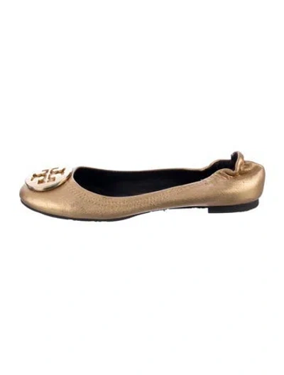 Pre-owned Tory Burch Leather Ballet Flats In Gold/metallic
