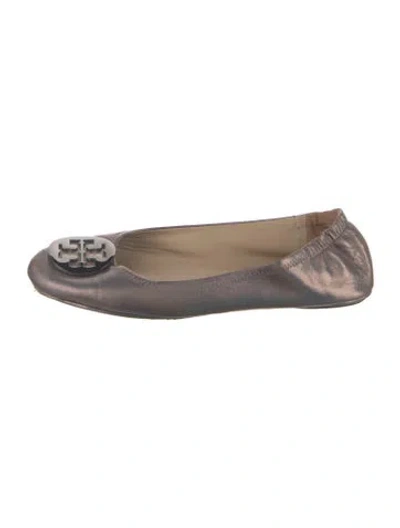 Pre-owned Tory Burch Leather Ballet Flats In Gray