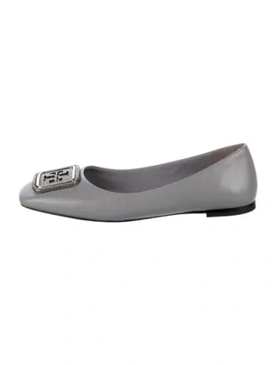 Pre-owned Tory Burch Leather Ballet Flats In Gray
