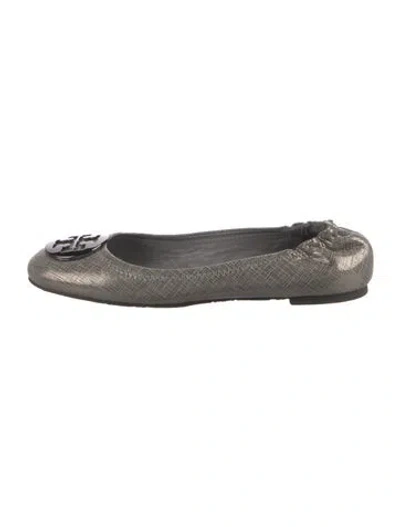 Pre-owned Tory Burch Leather Ballet Flats In Gray