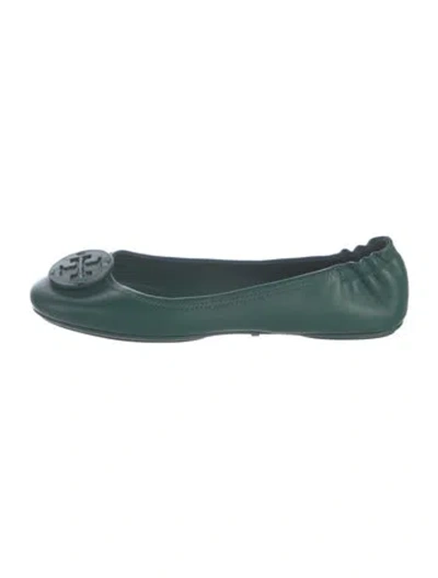 Pre-owned Tory Burch Leather Ballet Flats In Green