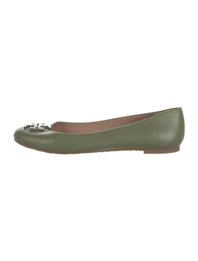 Pre-owned Tory Burch Leather Ballet Flats In Green