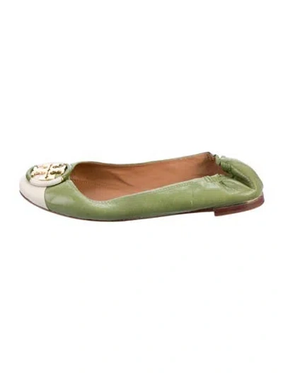Pre-owned Tory Burch Leather Ballet Flats In Green
