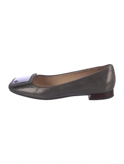 Pre-owned Tory Burch Leather Ballet Flats In Grey
